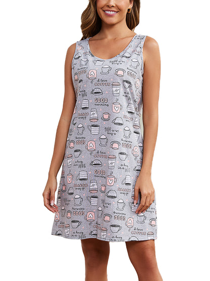 PinkBeautiM Sleeveless Night Shirts for Women Cotton Cute Prints Nightgown