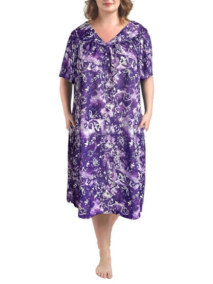 FEREMO Plus Size Nightgowns Womens House Dress with Pockets Short Sleeve Moomoo Nightgown Lounge Dresses for Women 1X-4X