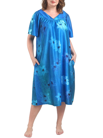 FEREMO Plus Size Nightgowns Womens House Dress with Pockets Short Sleeve Moomoo Nightgown Lounge Dresses for Women 1X-4X