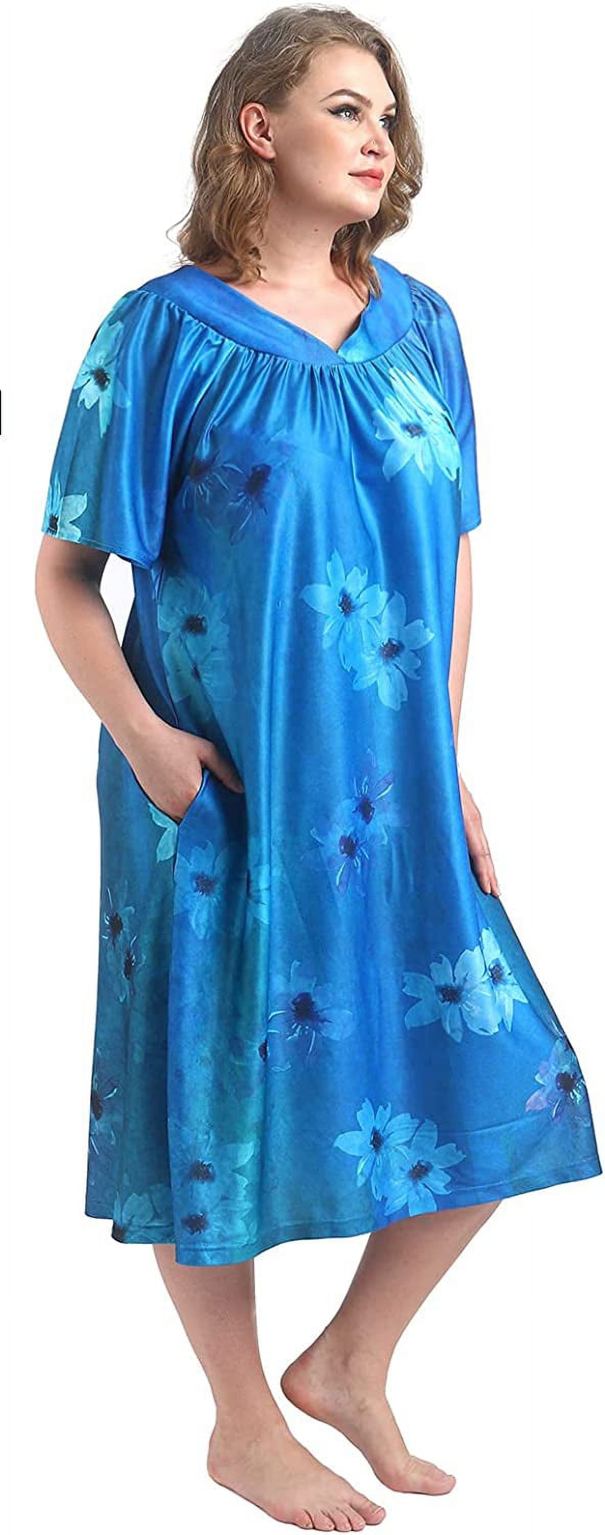 FEREMO Plus Size Nightgowns Womens House Dress with Pockets Short Sleeve Moomoo Nightgown Lounge Dresses for Women 1X-4X