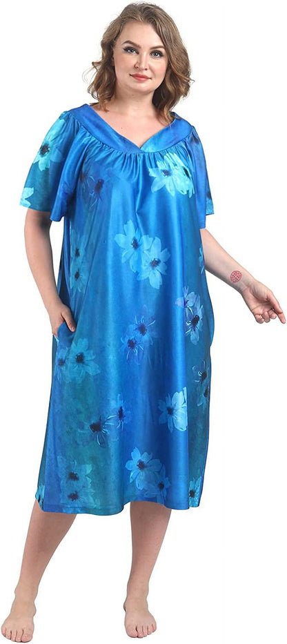 FEREMO Plus Size Nightgowns Womens House Dress with Pockets Short Sleeve Moomoo Nightgown Lounge Dresses for Women 1X-4X