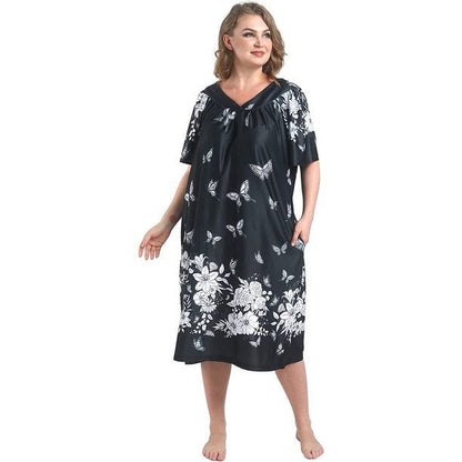 FEREMO Plus Size Nightgowns Womens House Dress with Pockets Short Sleeve Moomoo Nightgown Lounge Dresses for Women 1X-4X