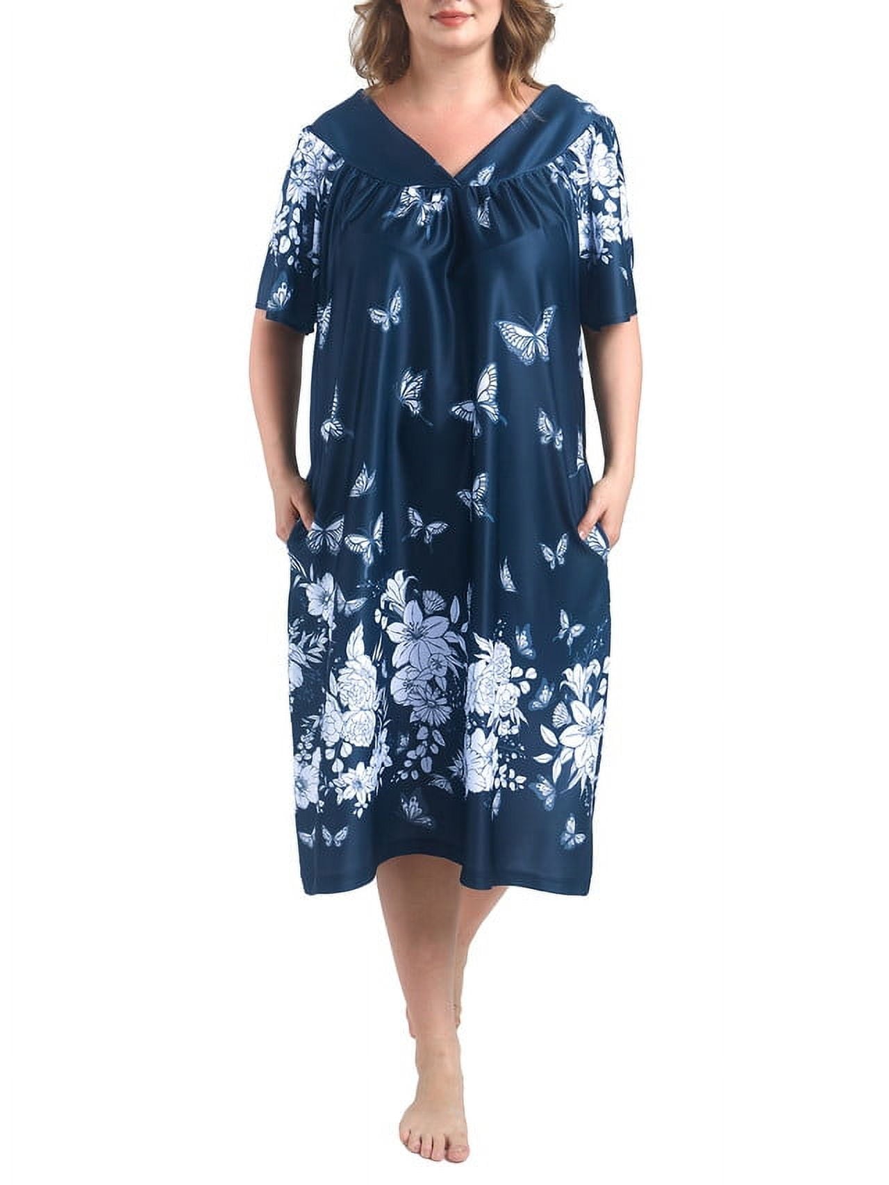 FEREMO Plus Size Nightgowns Womens House Dress with Pockets Short Sleeve Moomoo Nightgown Lounge Dresses for Women 1X-4X