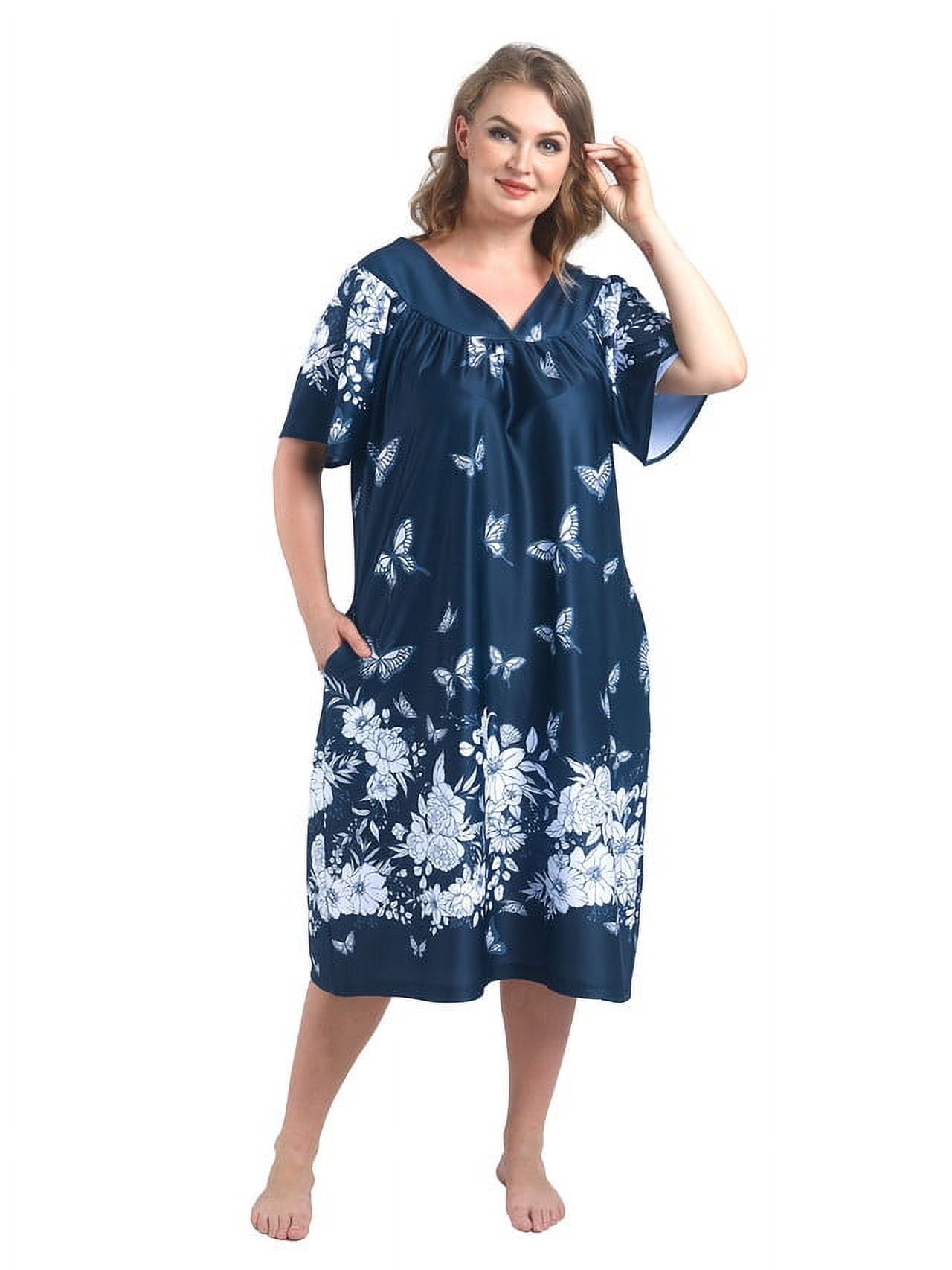 FEREMO Plus Size Nightgowns Womens House Dress with Pockets Short Sleeve Moomoo Nightgown Lounge Dresses for Women 1X-4X