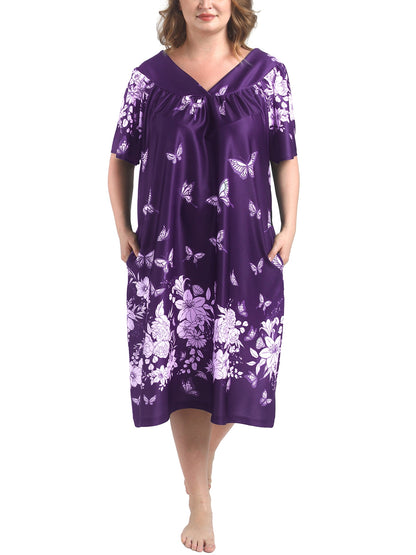 FEREMO Plus Size Nightgowns Womens House Dress with Pockets Short Sleeve Moomoo Nightgown Lounge Dresses for Women 1X-4X