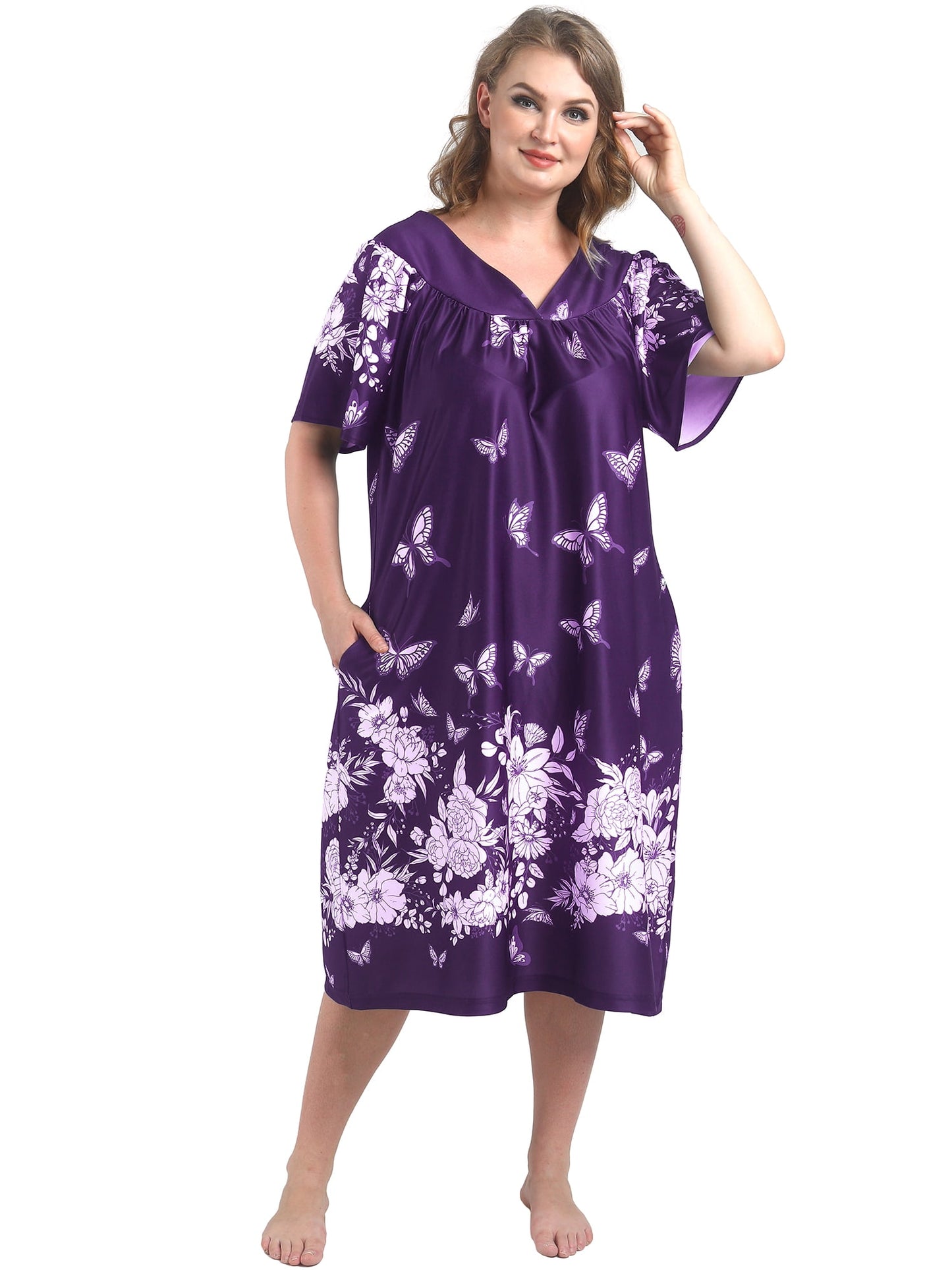 FEREMO Plus Size Nightgowns Womens House Dress with Pockets Short Sleeve Moomoo Nightgown Lounge Dresses for Women 1X-4X