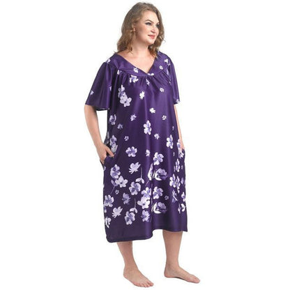 FEREMO Plus Size Nightgowns Womens House Dress with Pockets Short Sleeve Moomoo Nightgown Lounge Dresses for Women 1X-4X