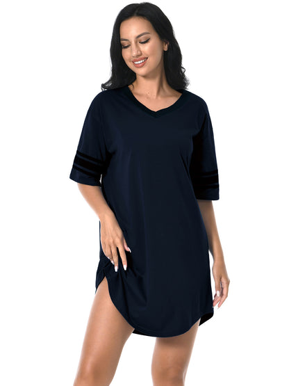 PinkBeautiM Women Nightgown Soft Nightwear Sleepshirt Loose Short Sleeve Solid Sleepwear