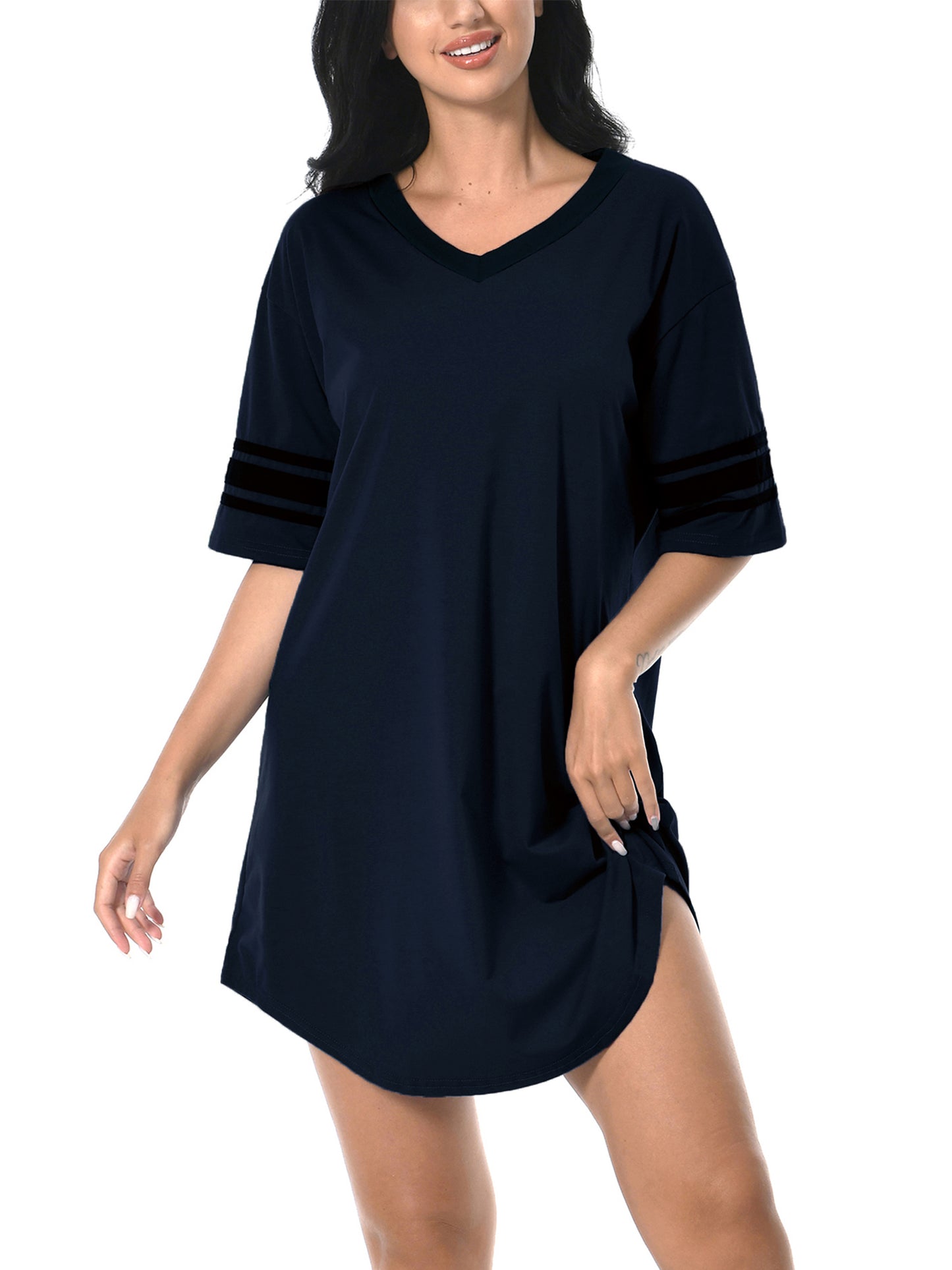 PinkBeautiM Women Nightgown Soft Nightwear Sleepshirt Loose Short Sleeve Solid Sleepwear