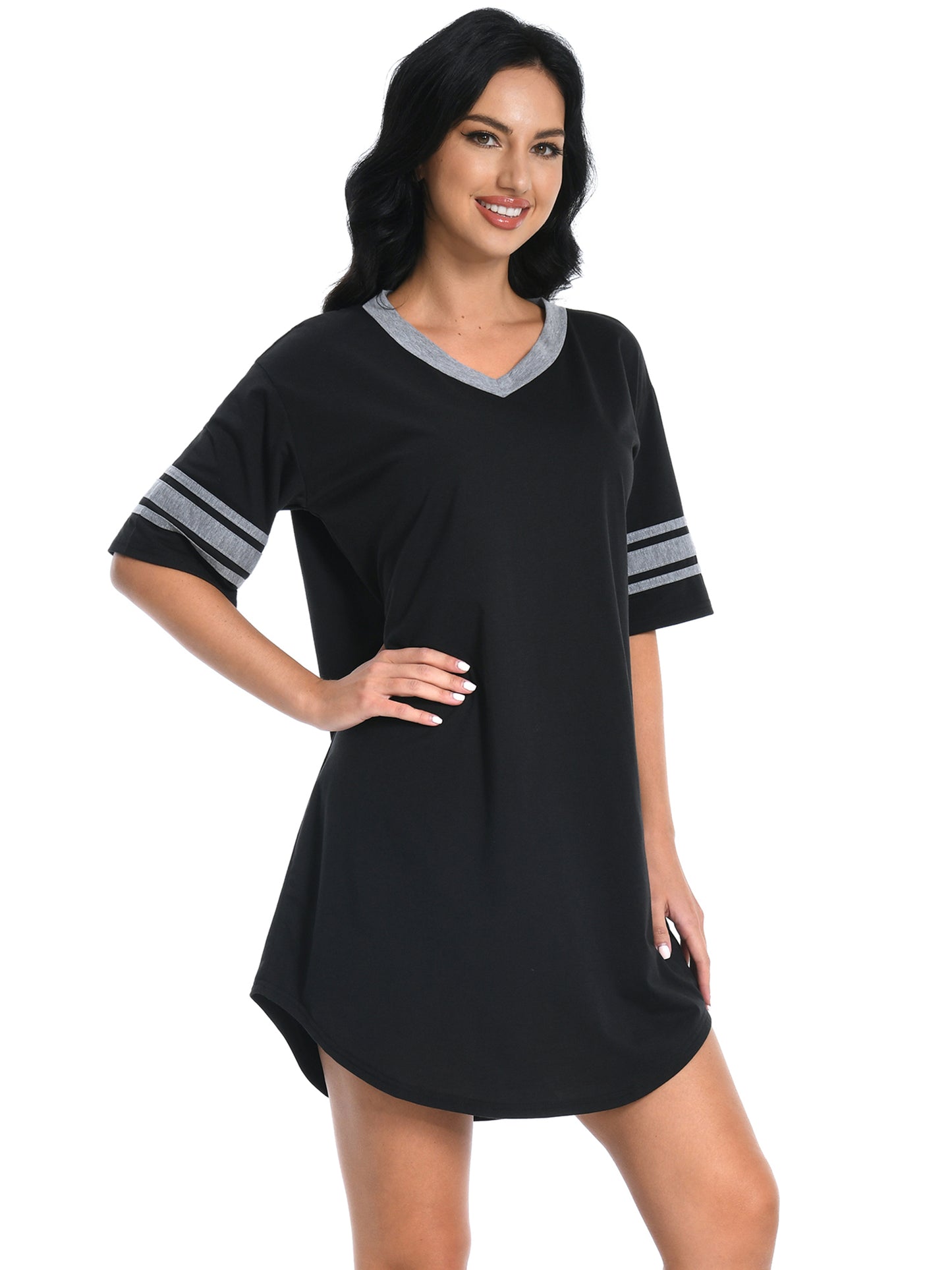 PinkBeautiM Women Nightgown Soft Nightwear Sleepshirt Loose Short Sleeve Solid Sleepwear