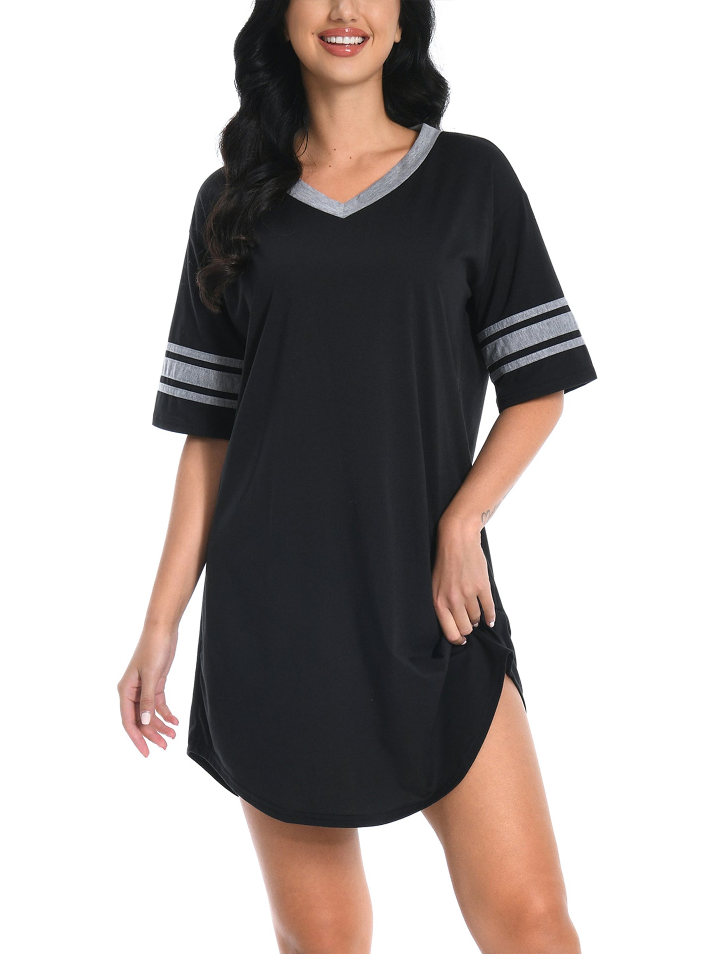 PinkBeautiM Women Nightgown Soft Nightwear Sleepshirt Loose Short Sleeve Solid Sleepwear