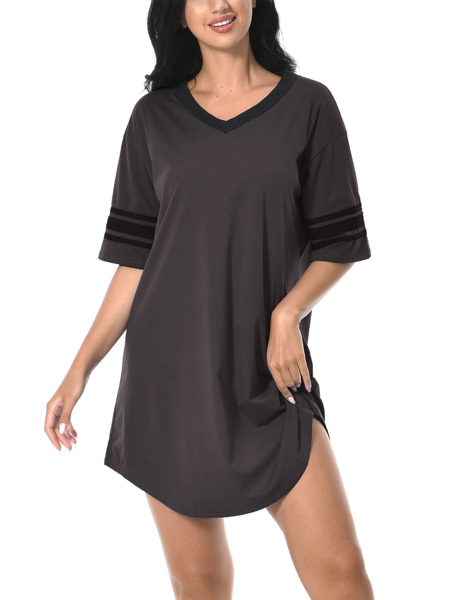 PinkBeautiM Women Nightgown Soft Nightwear Sleepshirt Loose Short Sleeve Solid Sleepwear