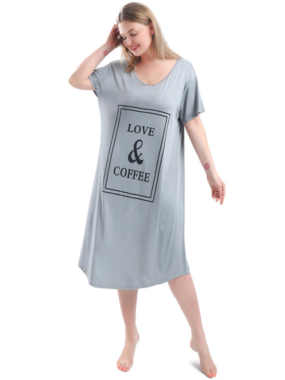 FEREMO Plus Size Nightgowns for Women Short Sleeve Printed Sleepwear Long Comfy Sleep Gown 2 Pack