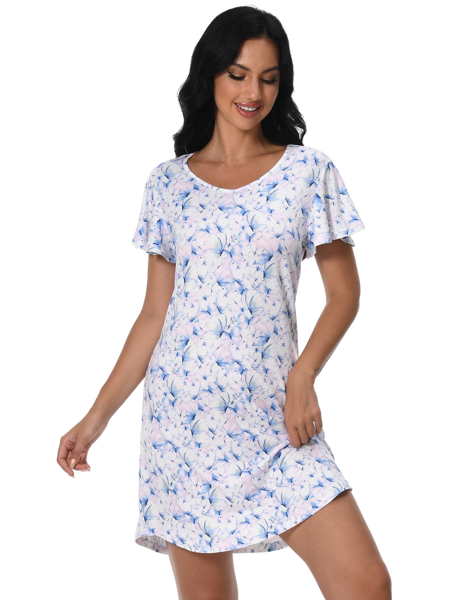 FEREMO Nightgowns for Women V Neck Casual Nightshirt Comfy Sleepshirt Flared Short Sleeve Sleepwear