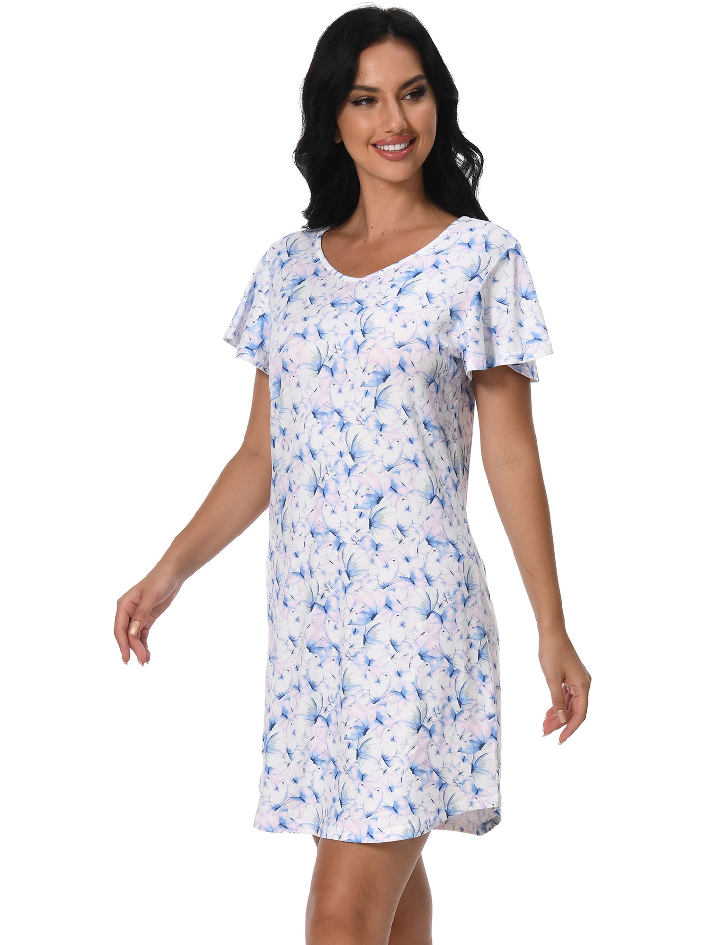 FEREMO Nightgowns for Women V Neck Casual Nightshirt Comfy Sleepshirt Flared Short Sleeve Sleepwear