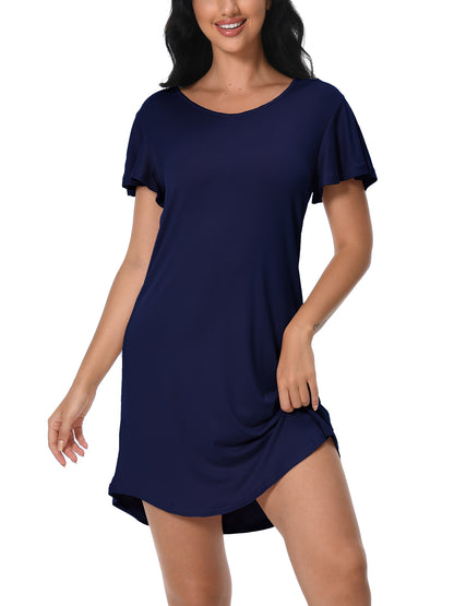 FEREMO Nightgowns for Women V Neck Casual Nightshirt Comfy Sleepshirt Flared Short Sleeve Sleepwear