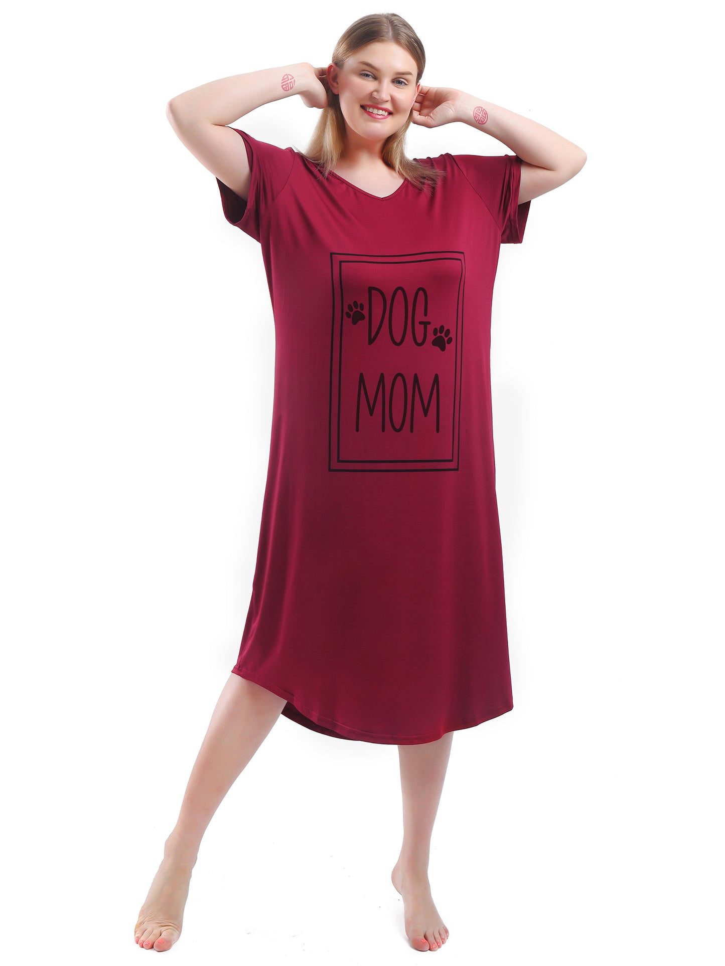 FEREMO Plus Size Nightgowns for Women Short Sleeve Printed Sleepwear Long Comfy Sleep Gown 2 Pack