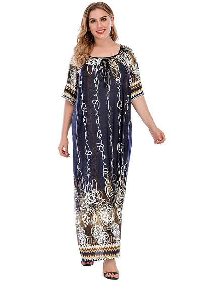 FEREMO Plus Size Women's Nightgown Floral Printed Maxi Short Sleeve Casual House Dress 1X-4X