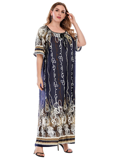 FEREMO Plus Size Women's Nightgown Floral Printed Maxi Short Sleeve Casual House Dress 1X-4X