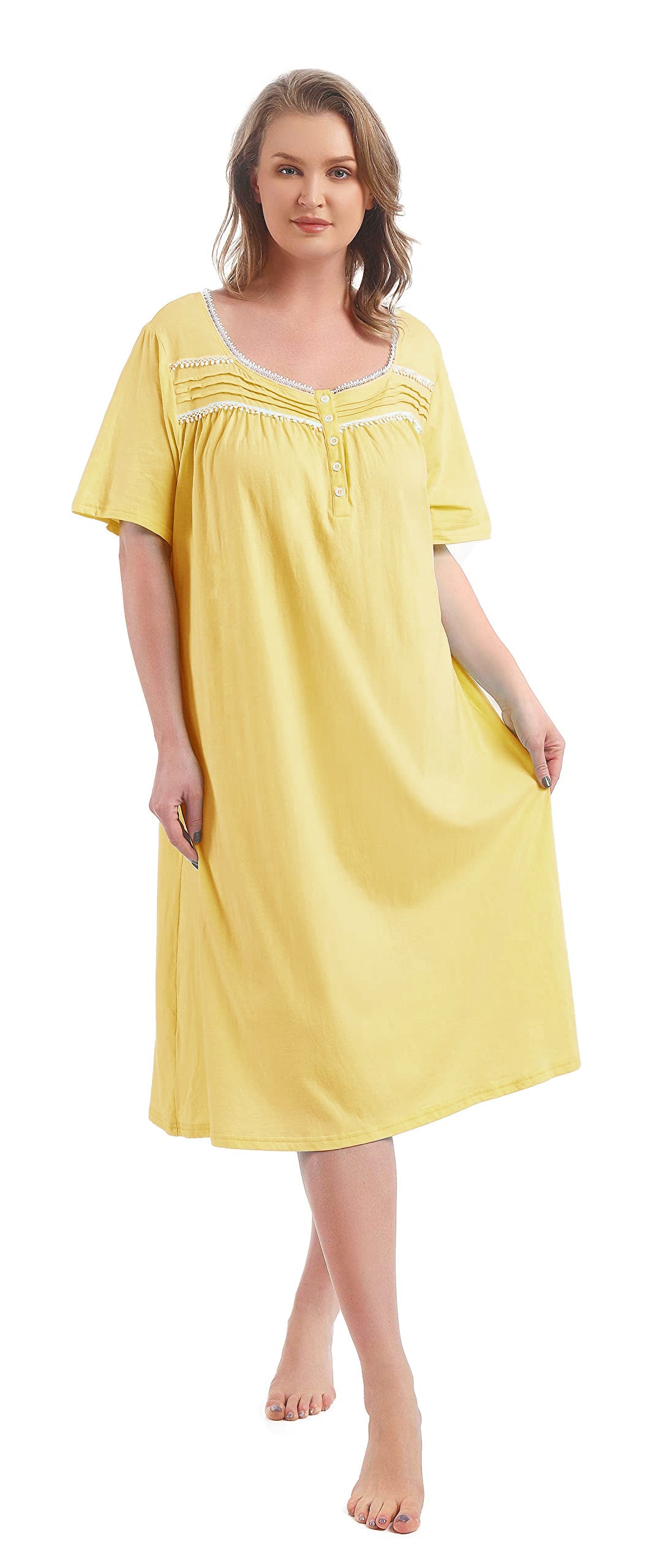 FEREMO 100% Cotton Plus Size Nightgowns for Women Short Sleeve Ladies Sleepwear