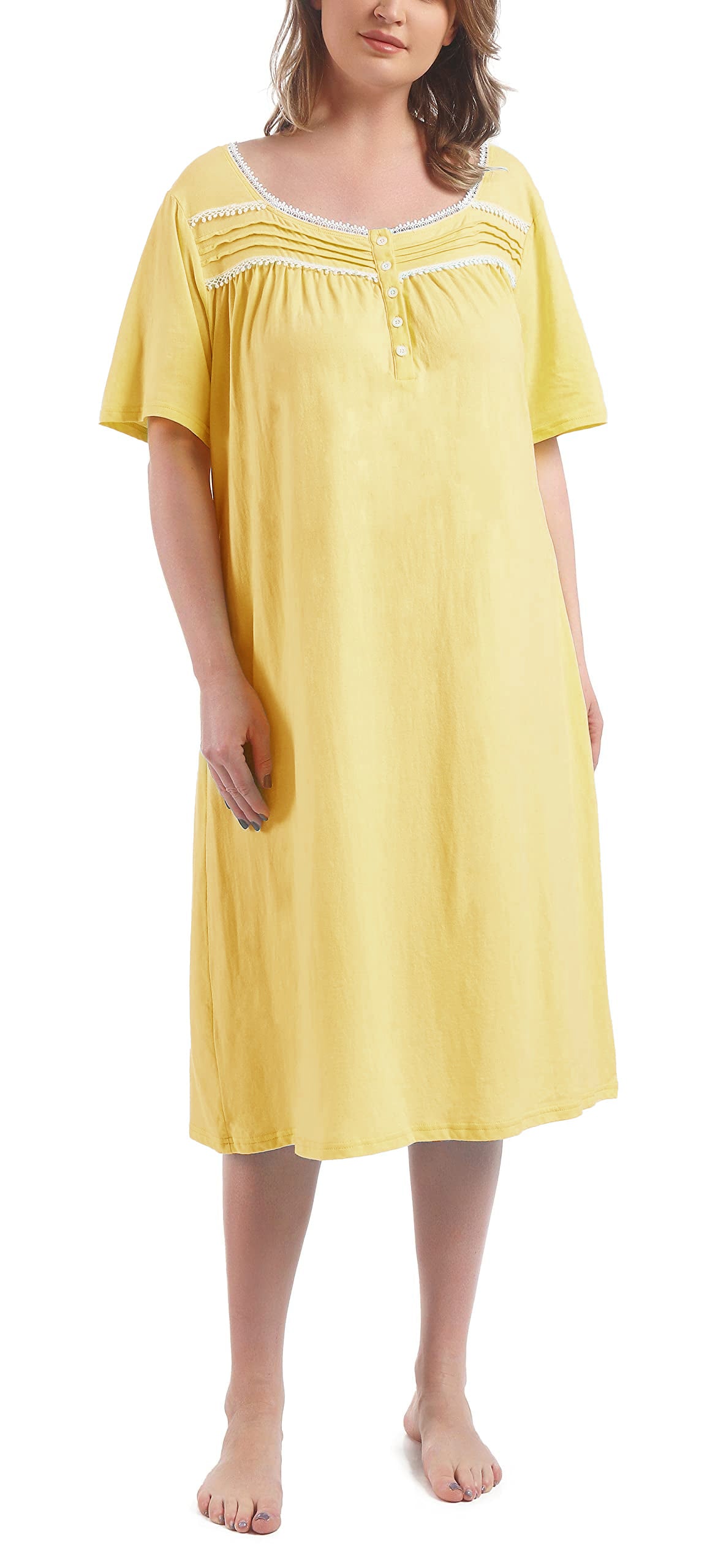 FEREMO 100% Cotton Plus Size Nightgowns for Women Short Sleeve Ladies Sleepwear