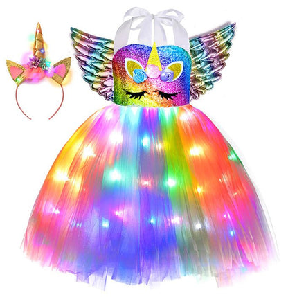 Girls Colorful Light Unicorn Tutu Dress
