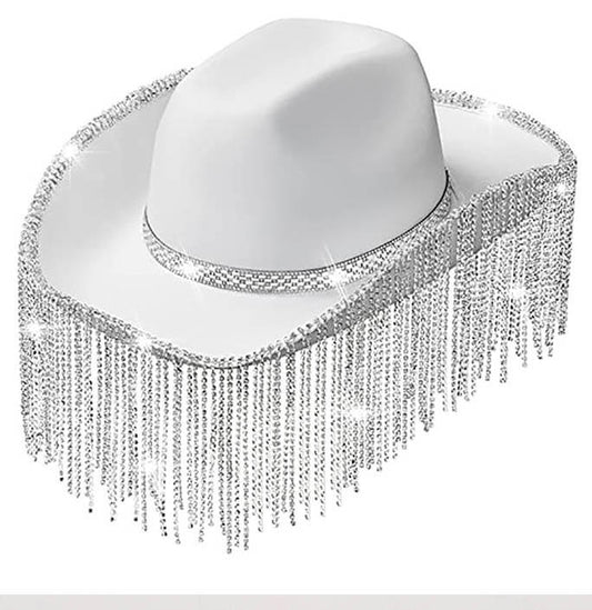 Carnival Halloween Cowboy Hat with Long Rhinestone Tassels