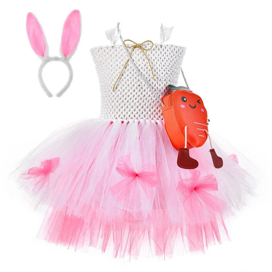 Children&#39;S Day Easter Bunny Halloween Costume Tulle Ball Gown Suit Mini Rabbit Beauty Fluffy Dress Pink Layered Girl Dress