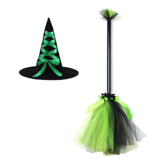 Children's Witch Hat and Broom Set