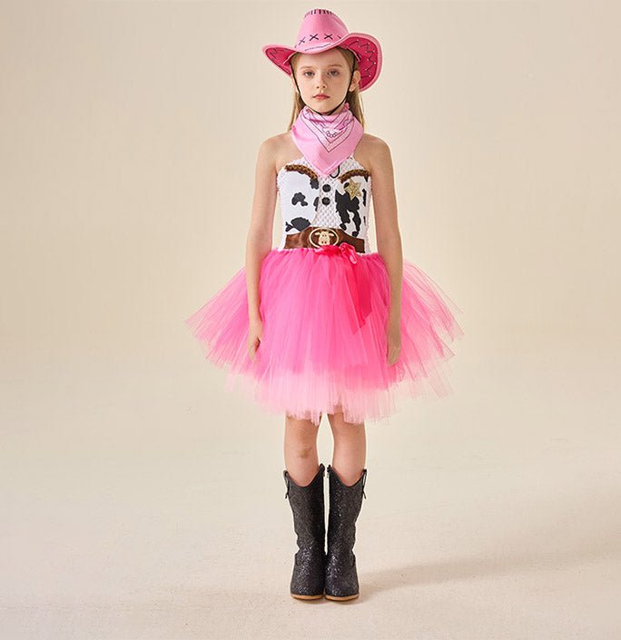 Cowgirls Cow Pattern Tulle Pink Costume Dress