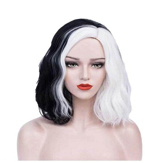 Cruella black and white wig mid length wig