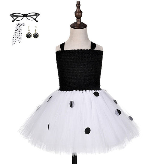 Girls 20s Modern Black Polka Dot Tutu Dress