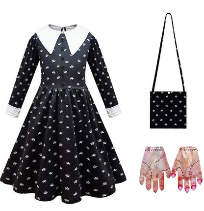 Girls Addams White Polka Dot Halloween Costume