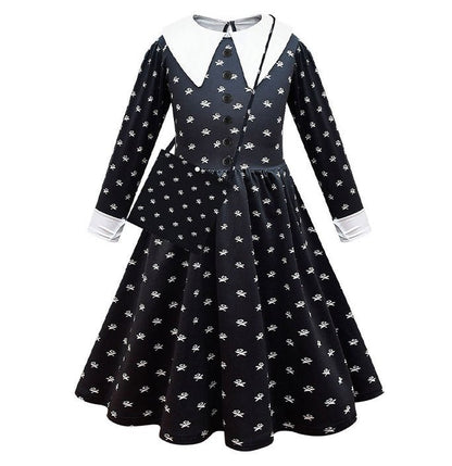 Girls Addams White Polka Dot Halloween Costume