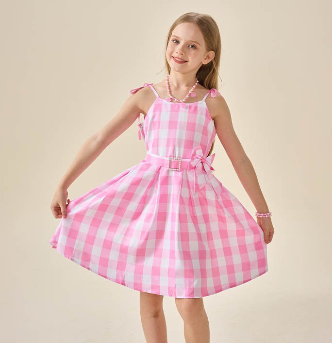 Girls Barbie Pink Plaid  Costume Dress