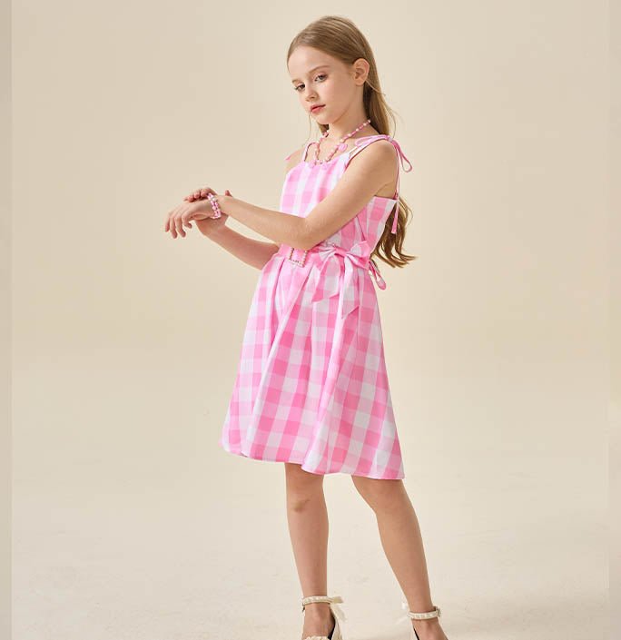 Girls Barbie Pink Plaid  Costume Dress