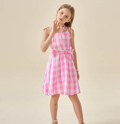 Girls Barbie Pink Plaid  Costume Dress