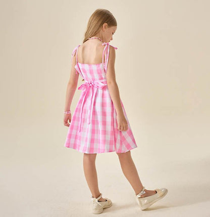 Girls Barbie Pink Plaid  Costume Dress