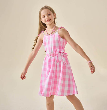 Girls Barbie Pink Plaid  Costume Dress