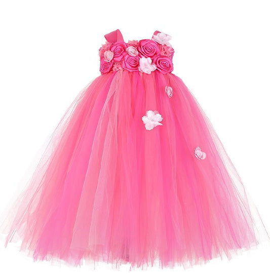 Girls Bright Pink Flower Bridesmaid Tutu Dresses