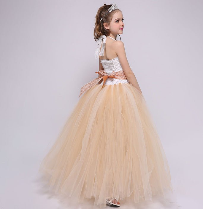 Girls Champagne Color Party Flower Girl Dress