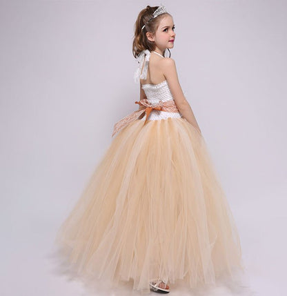 Girls Champagne Color Party Flower Girl Dress