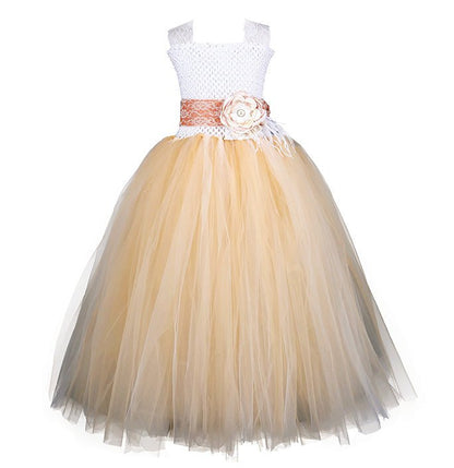 Girls Champagne Color Party Flower Girl Dress