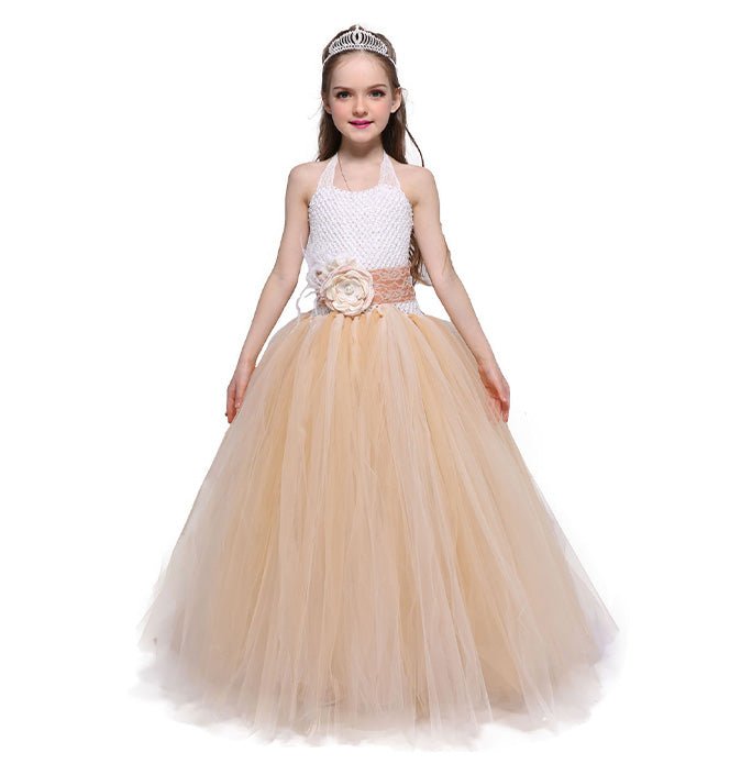 Girls Champagne Color Party Flower Girl Dress