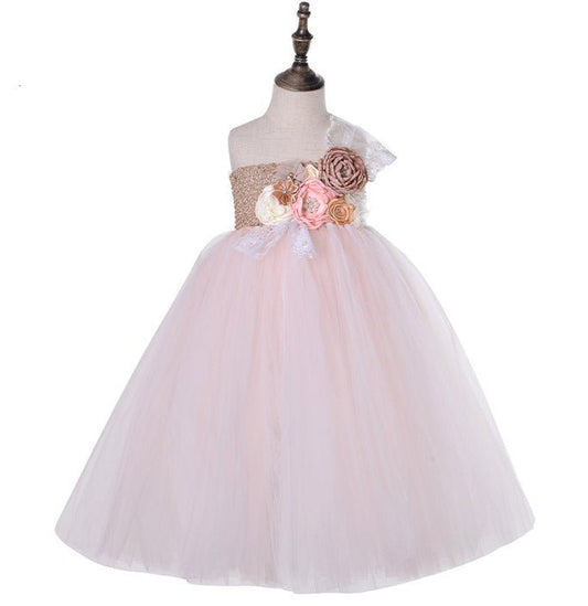 Girls Champagne Flower Girl Bridesmaid Dress