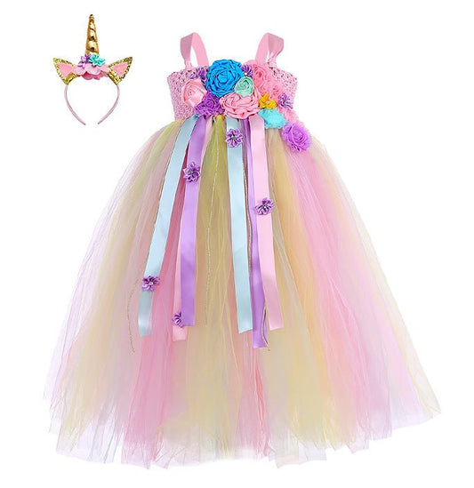 Girls Colorful Unicorn Tulle Costume