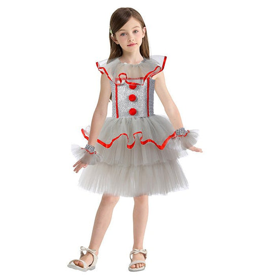 Girls Halloween Clown Cosplay Carnival Party Suit Costume