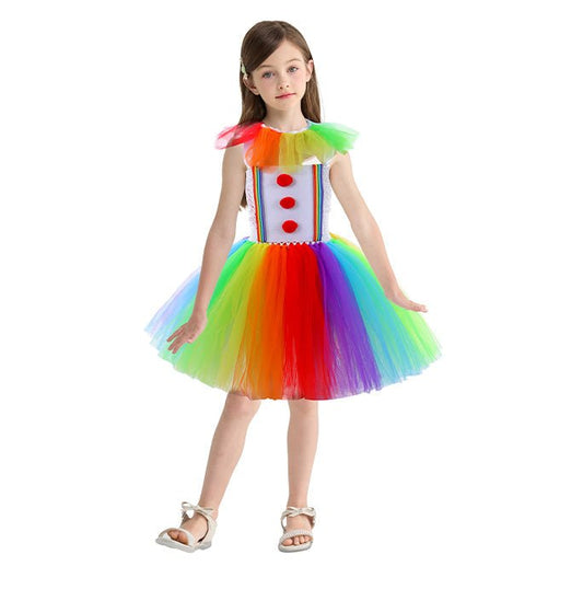 Girls Halloween Colorful Clown Tutu Dress