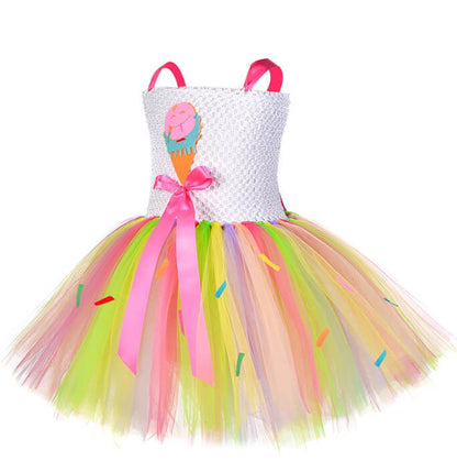 Girls Ice Cream Pattern Colorful Tutu Dress