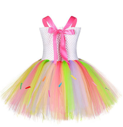 Girls Ice Cream Pattern Colorful Tutu Dress